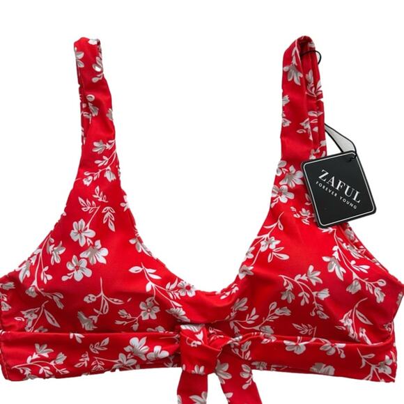 Zaful Bikini Set Red White Floral Knot Cheeky Two Piece Swim Bikini Size 4 NEW - Picture 2 of 11